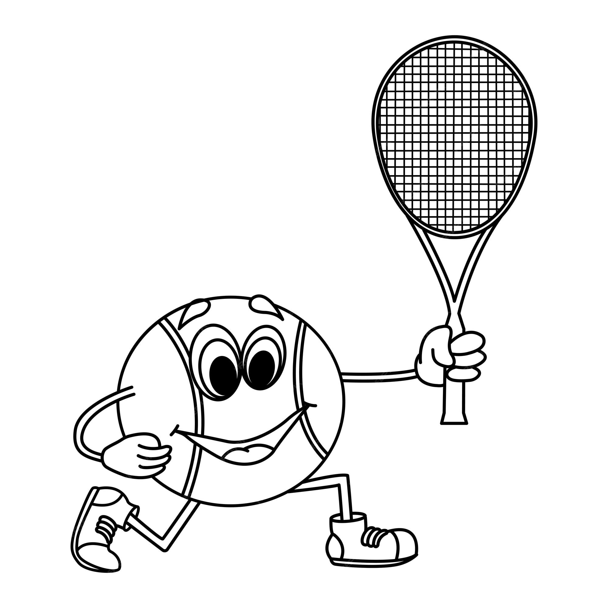 Premium vector cartoon tennis ball for coloring page