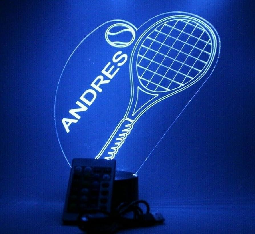 Mirror mania tennis racket racquets and ball court sports player night light up table lamp led free engraved custom name personalized with remote color options dimmer its wow great gift