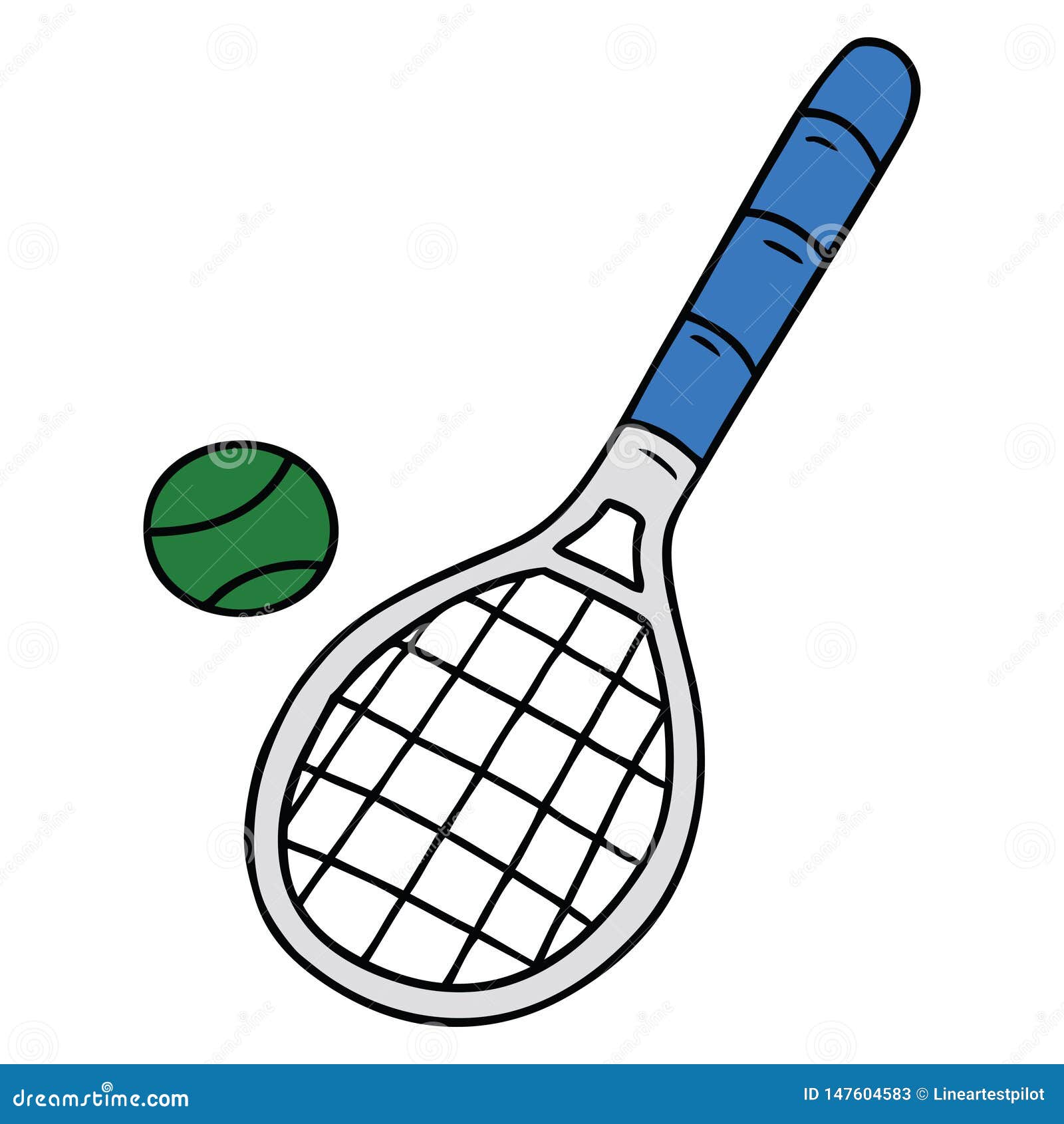 Cartoon doodle tennis racket and ball stock vector