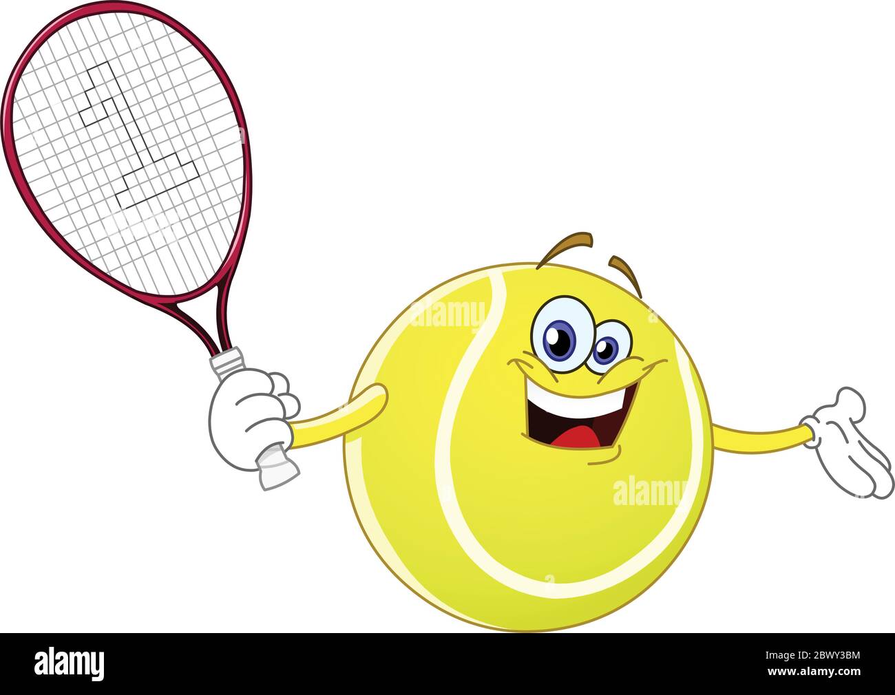 Cartoon tennis ball holding his racket stock vector image art