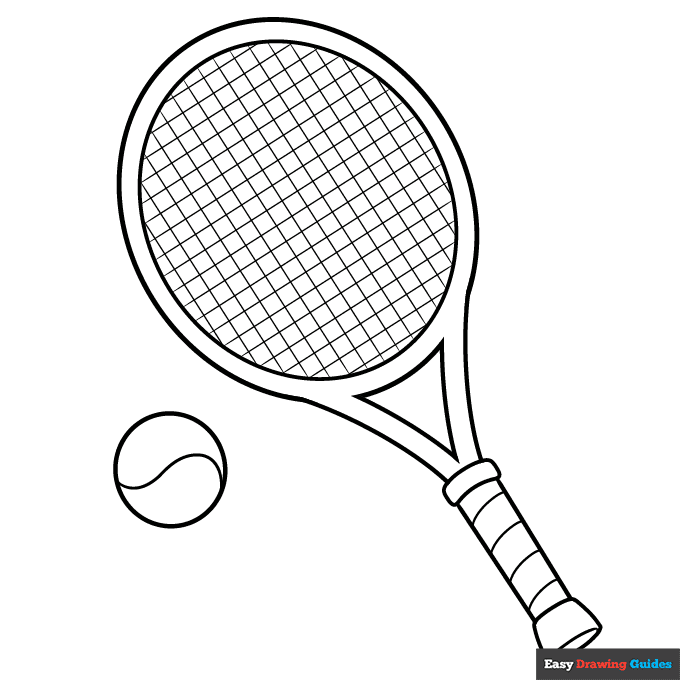 Tennis racket and ball coloring page easy drawing guides