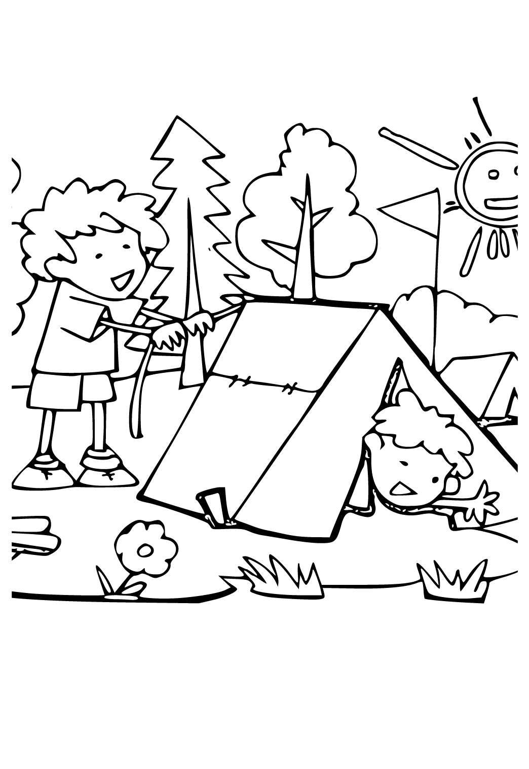 Free printable camping tent coloring page for adults and kids