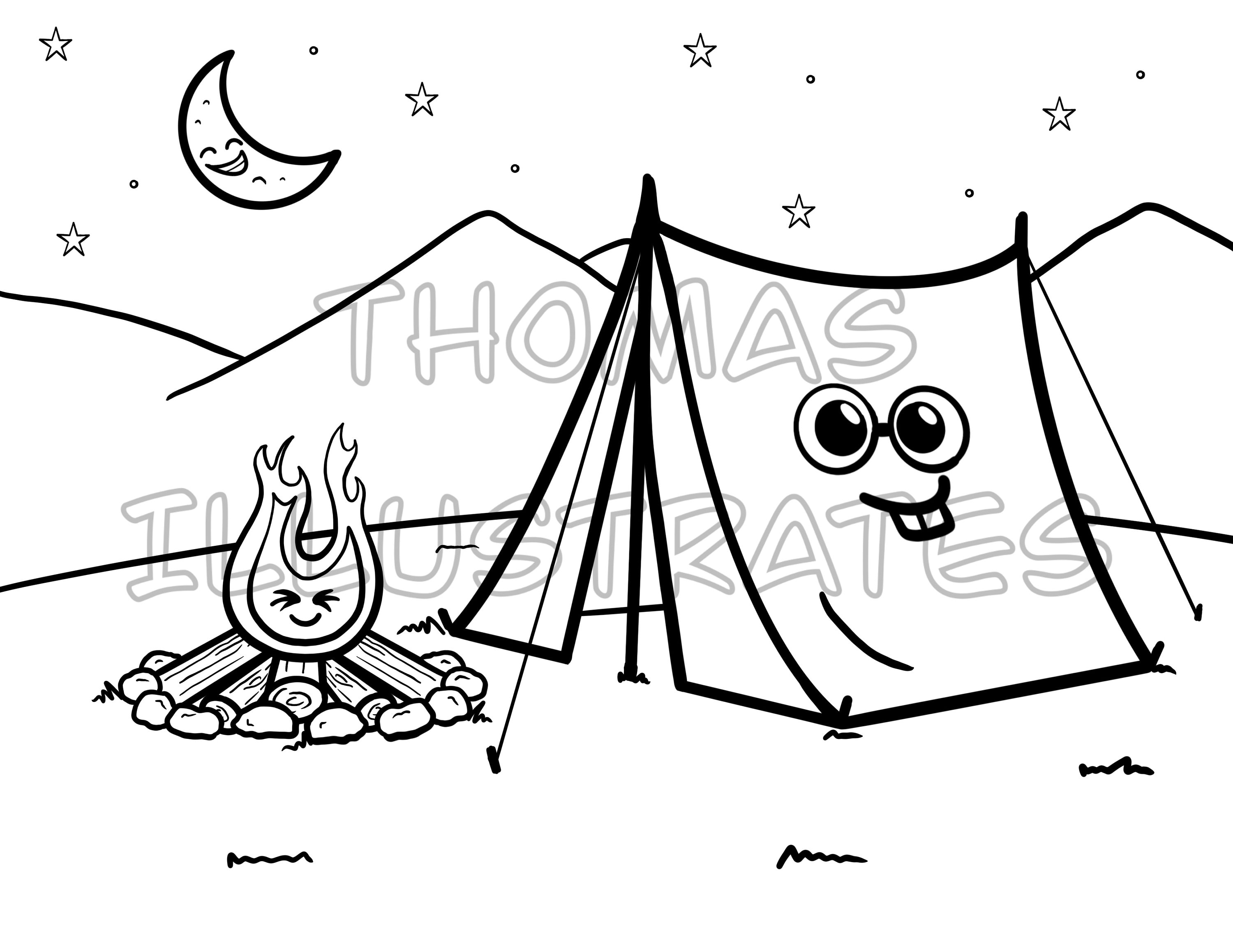 Digital file fun summer coloring page summer camping coloring page childrens coloring page summer activity for kids