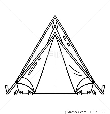 Camping tent isolated coloring page for kids