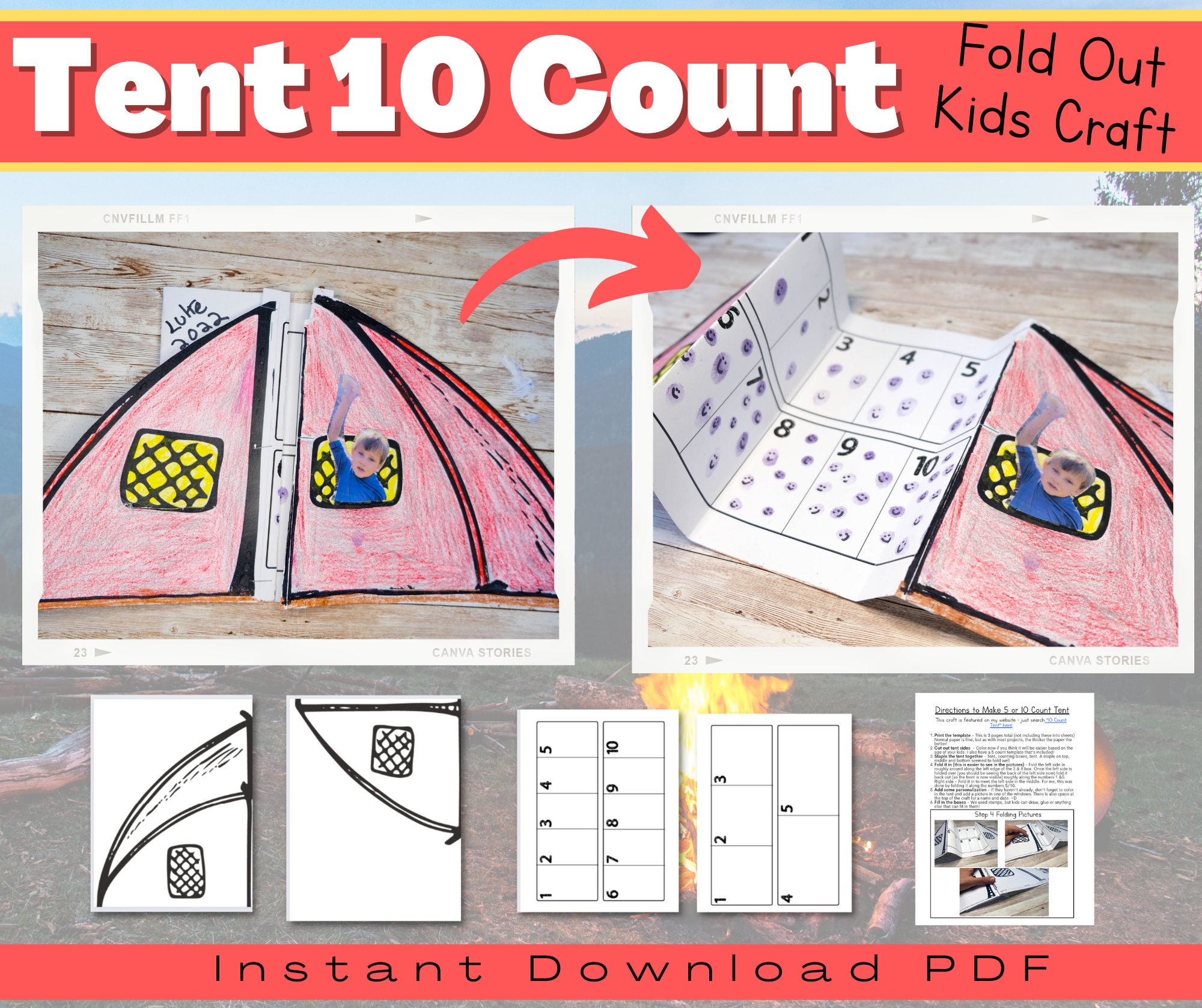 Count fold out tent craft for kids perfect for camp week summer camp or nature themed counting practice