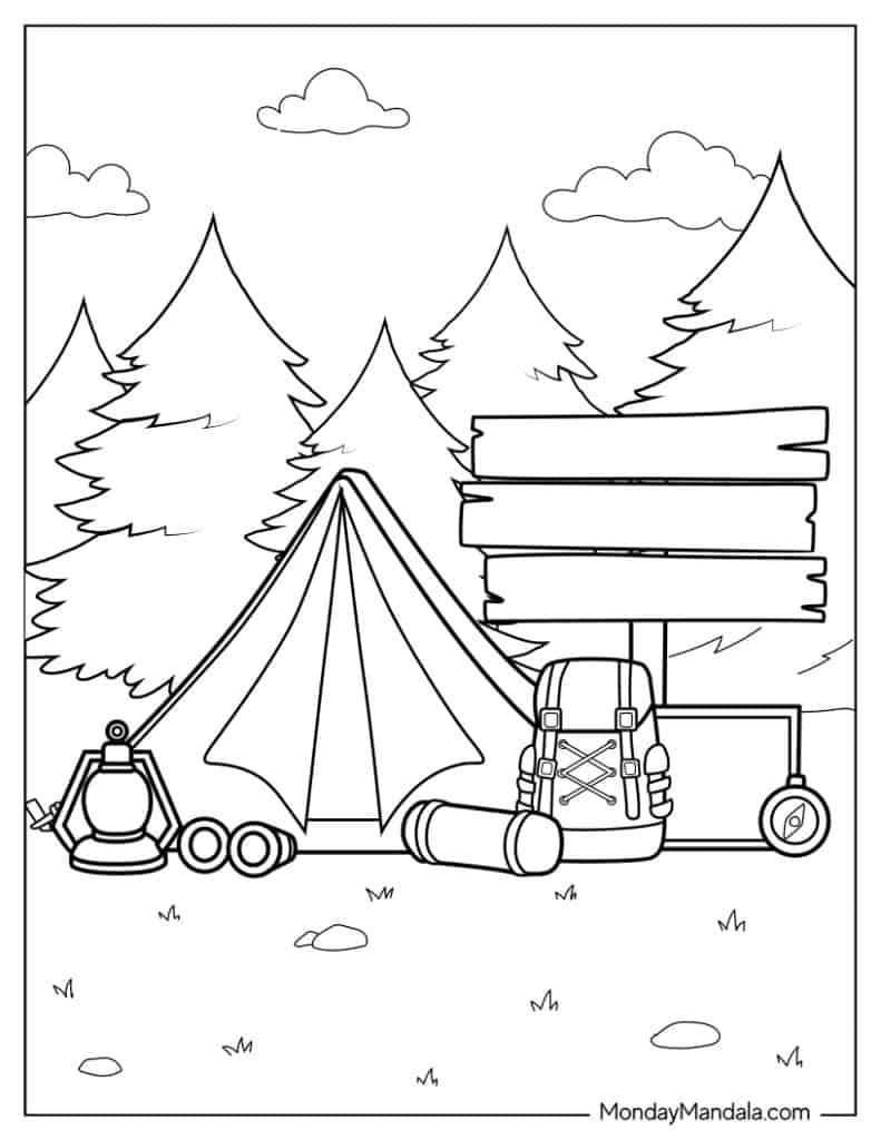 Camping hiking coloring pages free pdf printables