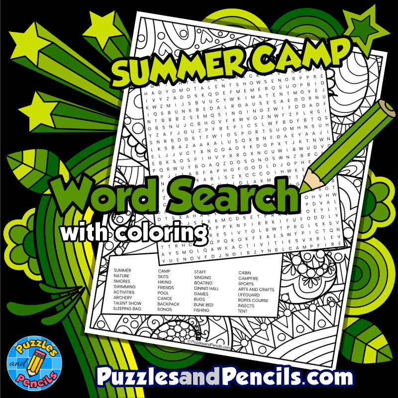 Summer camp word search puzzle with coloring summer wordsearch made by teachers