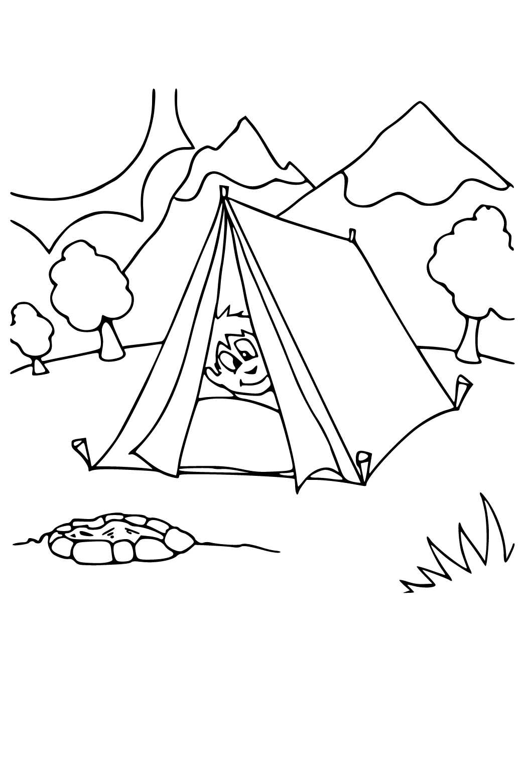 Free printable camping nature coloring page for adults and kids