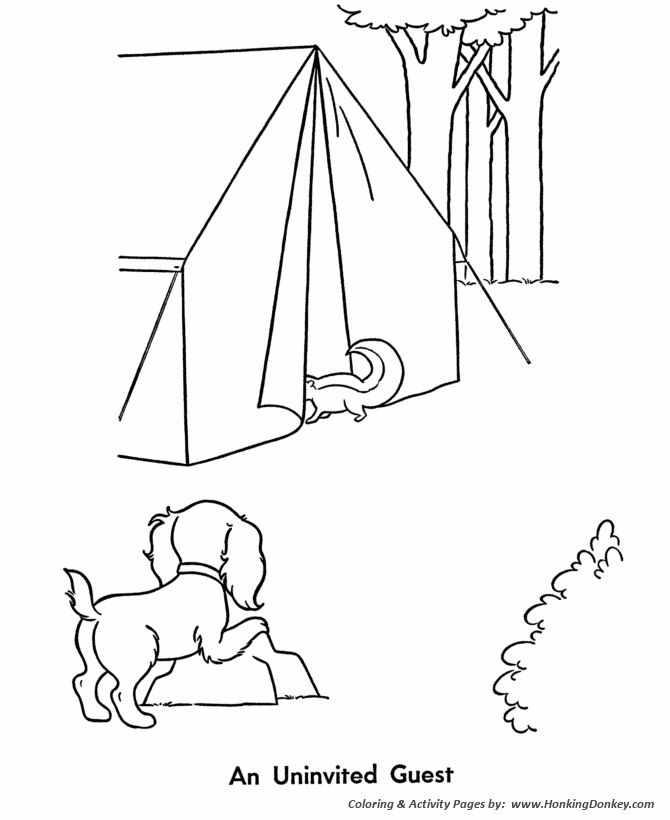 Pet dog coloring pages free printable pet dog on a campout coloring pages and activity sheets for pre