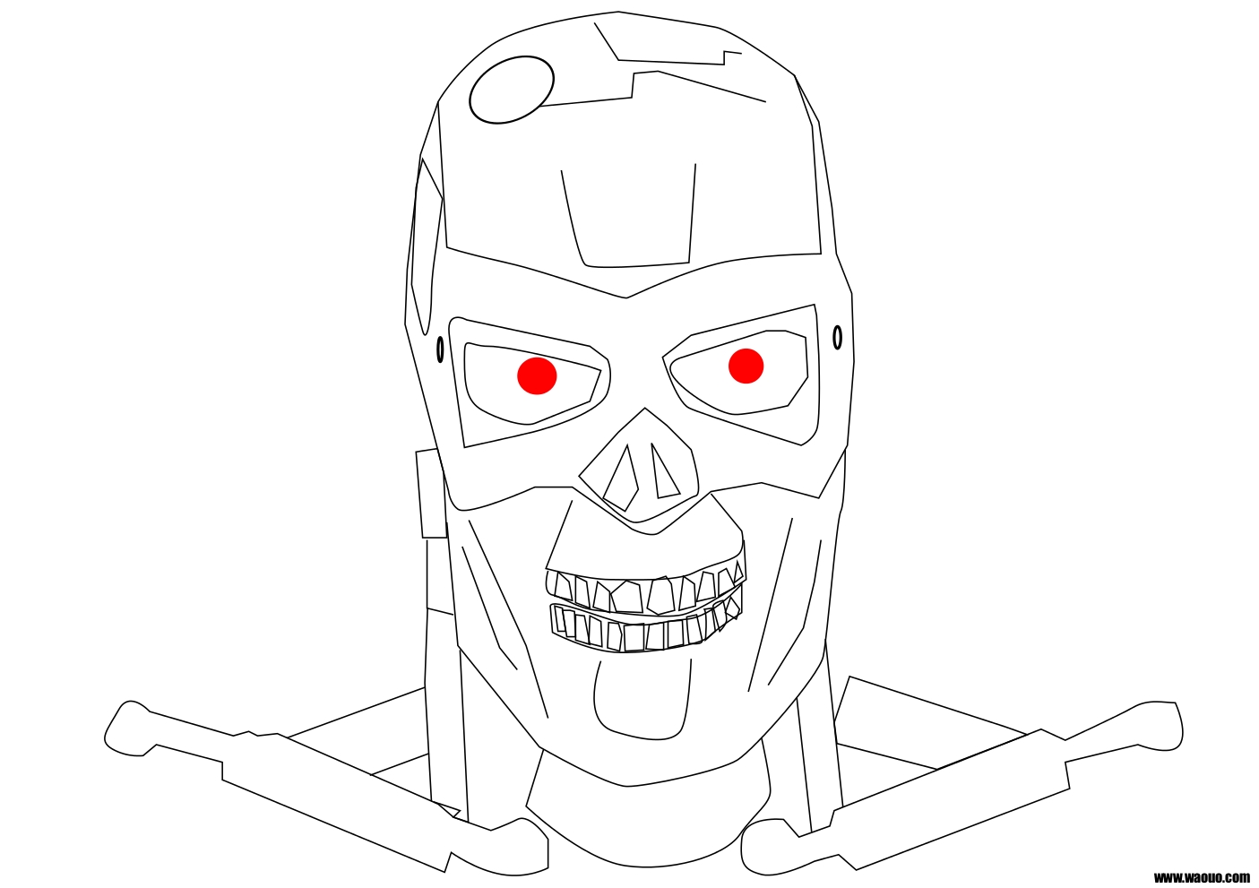 Terminator robot coloring page of the future to print and color