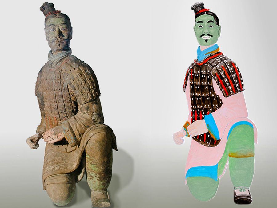 Conservators preserve the paint layers of the terracotta army