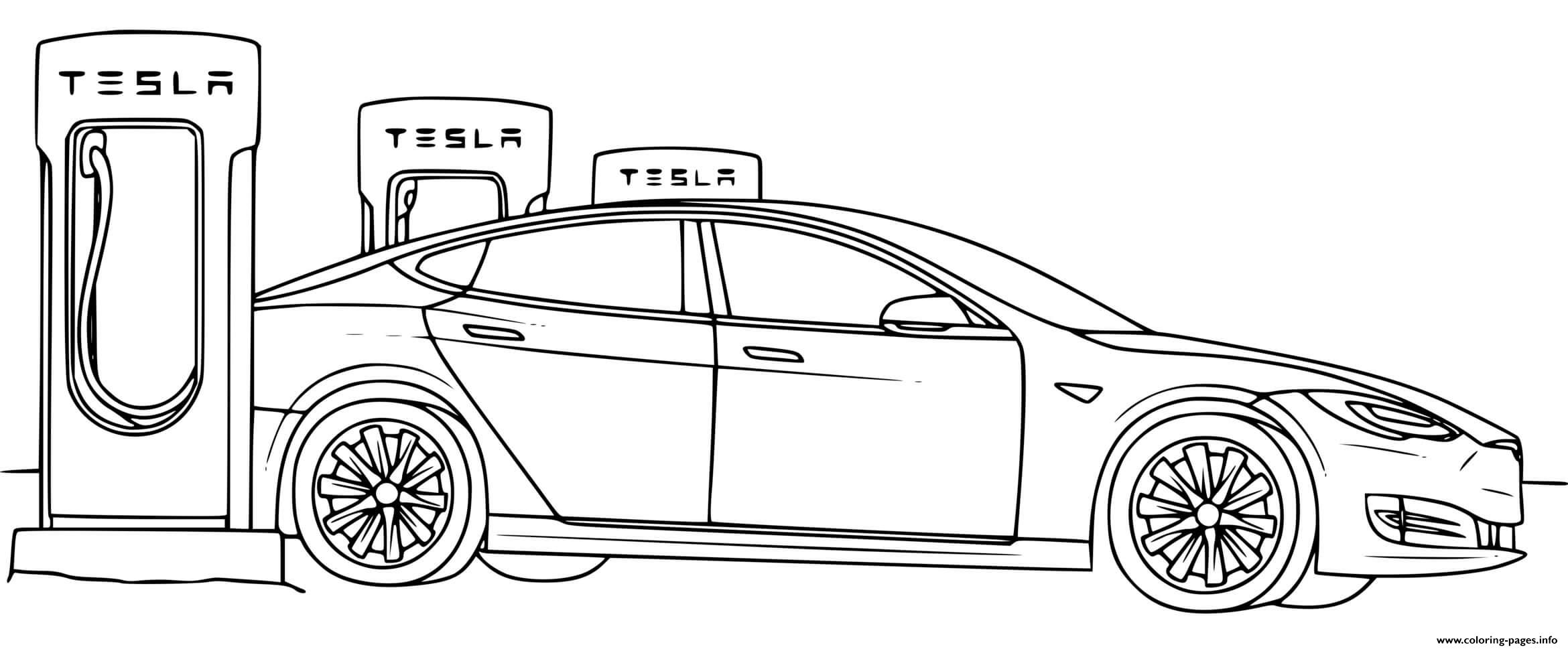 Modern electric service stations of tesla coloring page printable