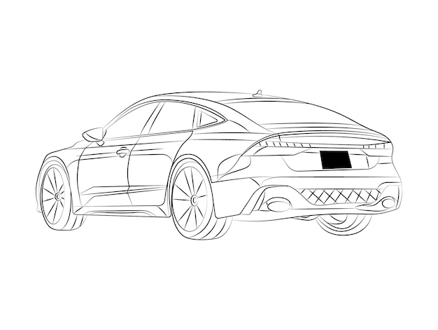 Premium vector children car outline art coloring page sport drawing art