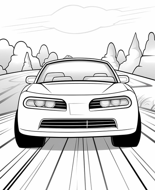 Premium ai image coloring page for kids hybrid car cartoon style simple black and white line art