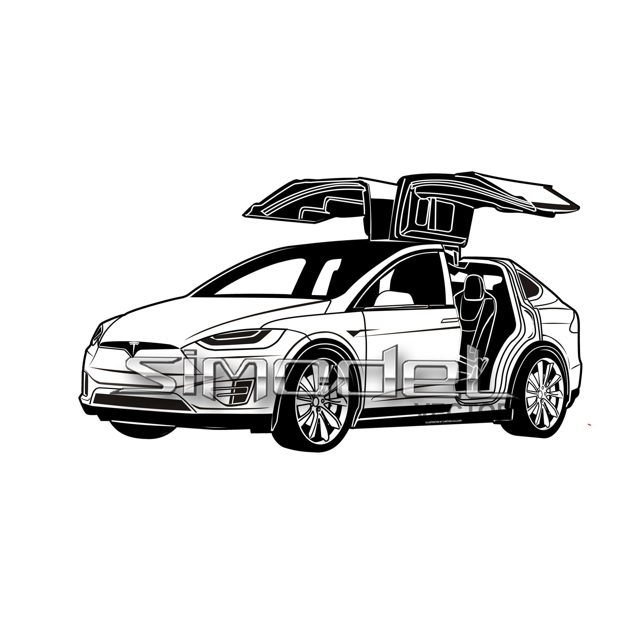 Tesla model x open door svgaiepsdxfpdfpng jpg car vector