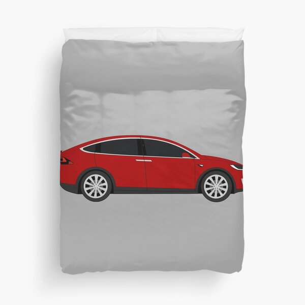 Tesla model x performance red electric car graphic design duvet cover for sale by bath