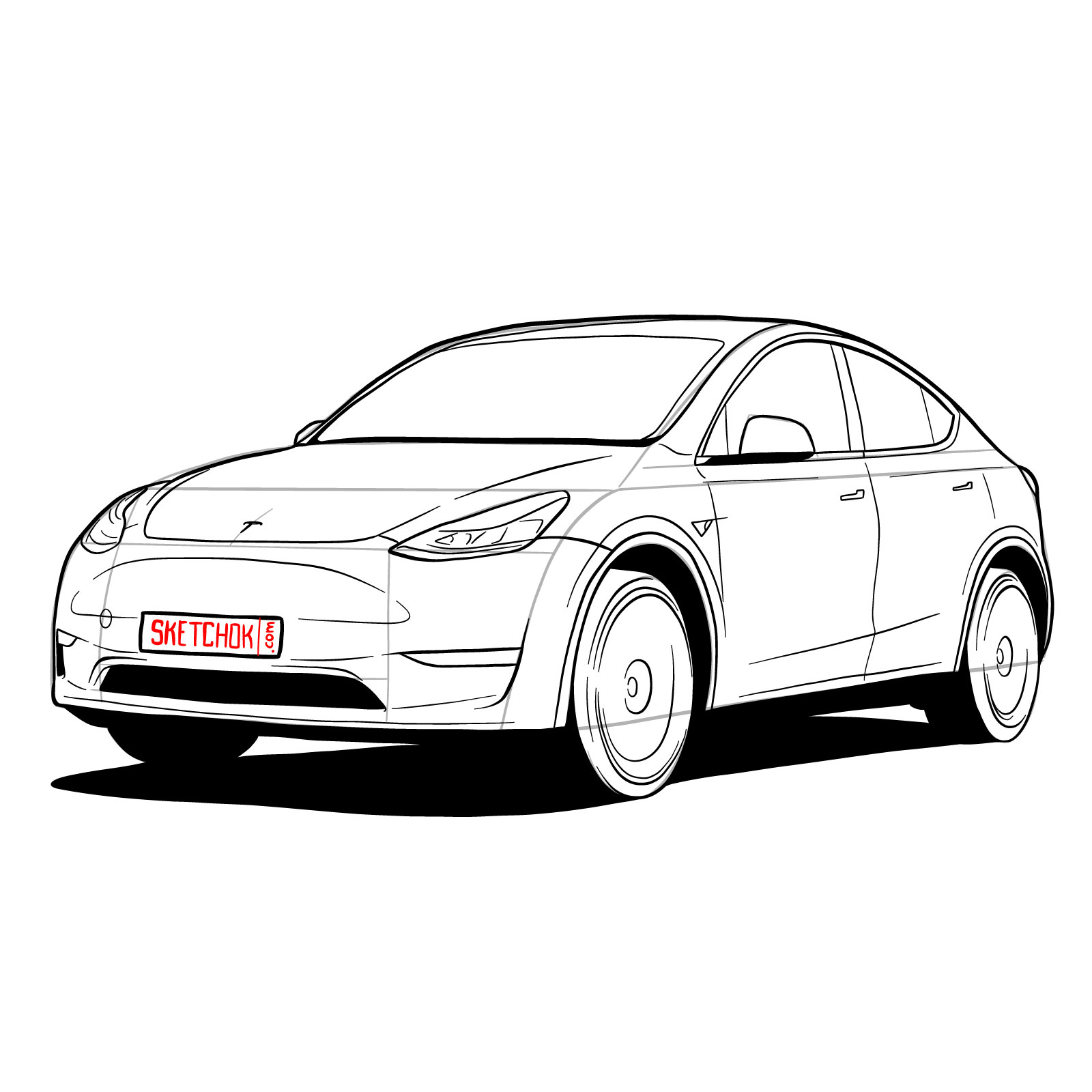 How to draw a tesla model y a step