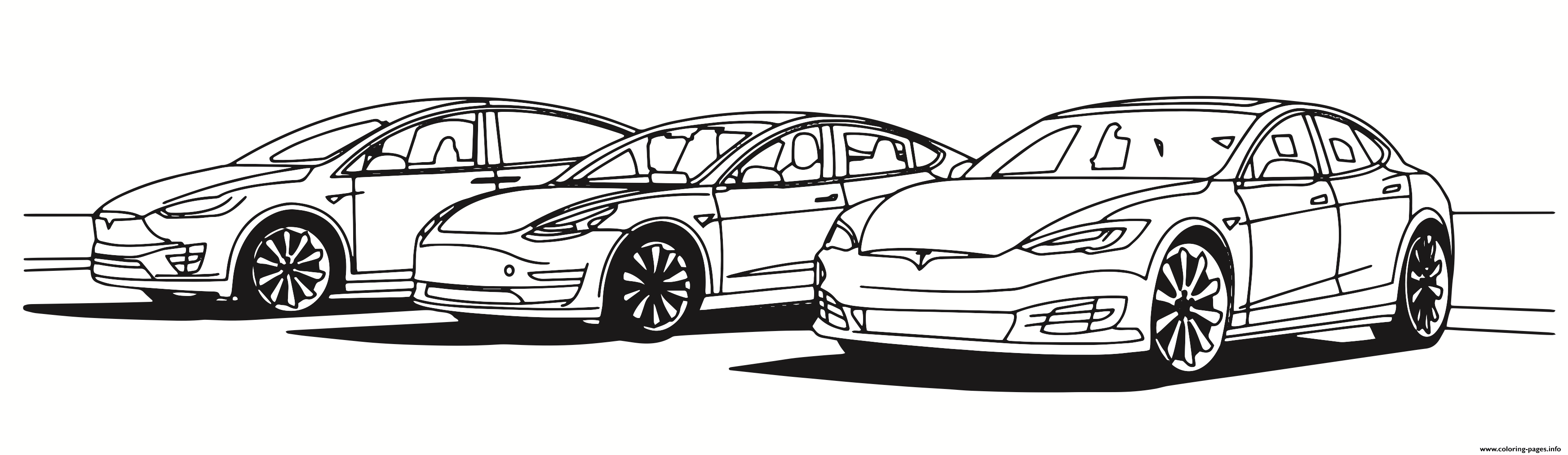 The three vehicles tesla coloring page printable