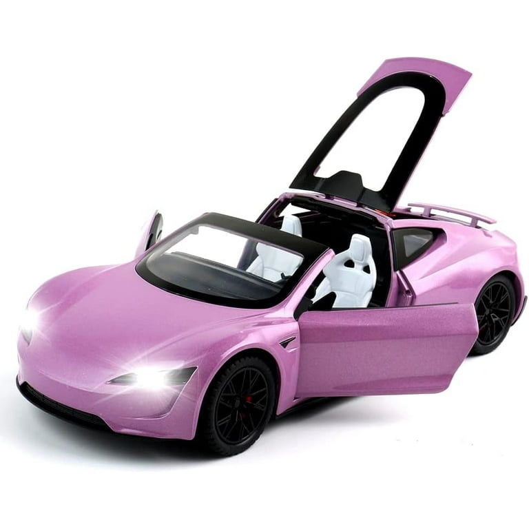 Scale tesla roadster alloy car model diecast toy vehicles for kids tesla car modelïpull back alloy car with lights and musicgifts for boys and girls pink