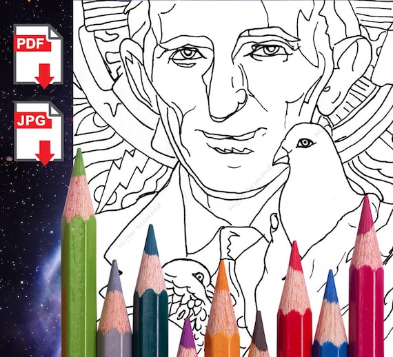 Digital download nikola tesla coloring book tesla w patents pigeons science steam educational coloring page homeschooling back to school download now