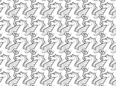 Pegasus tessellation by mc escher coloring page free printable coloring pages