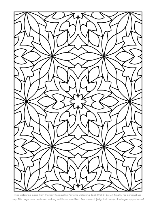 Free printable easy geometric pattern colouring page lj knight art
