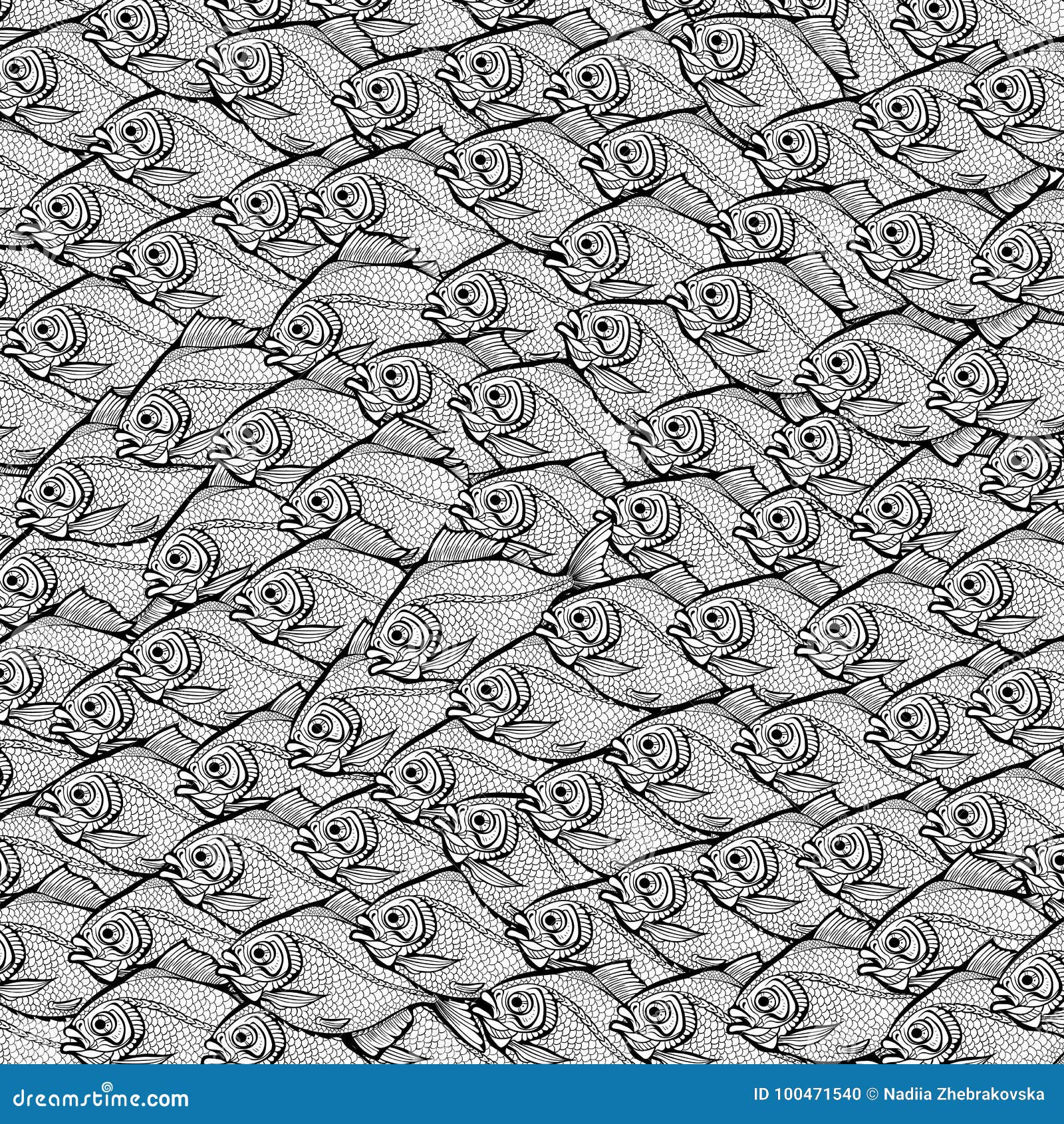 Coloring page of shoal of fish stock vector