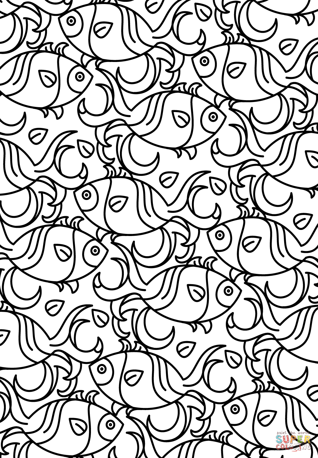 Fish pattern coloring page free printable coloring pages