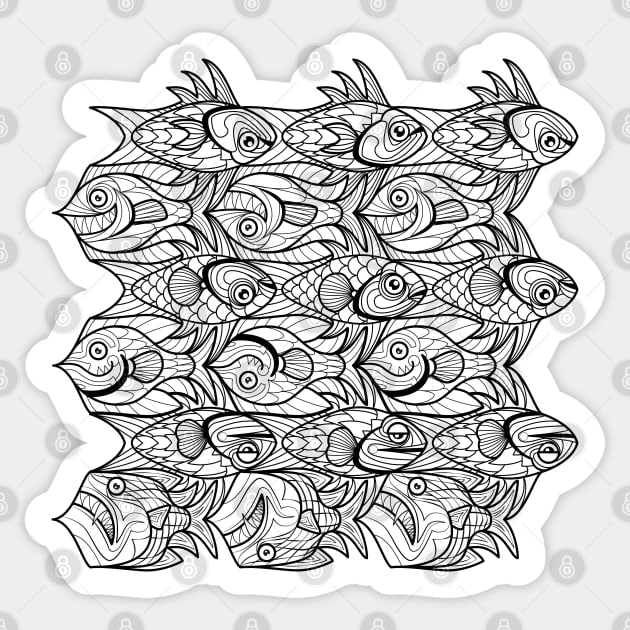 Fish tessellation escher style in black and white