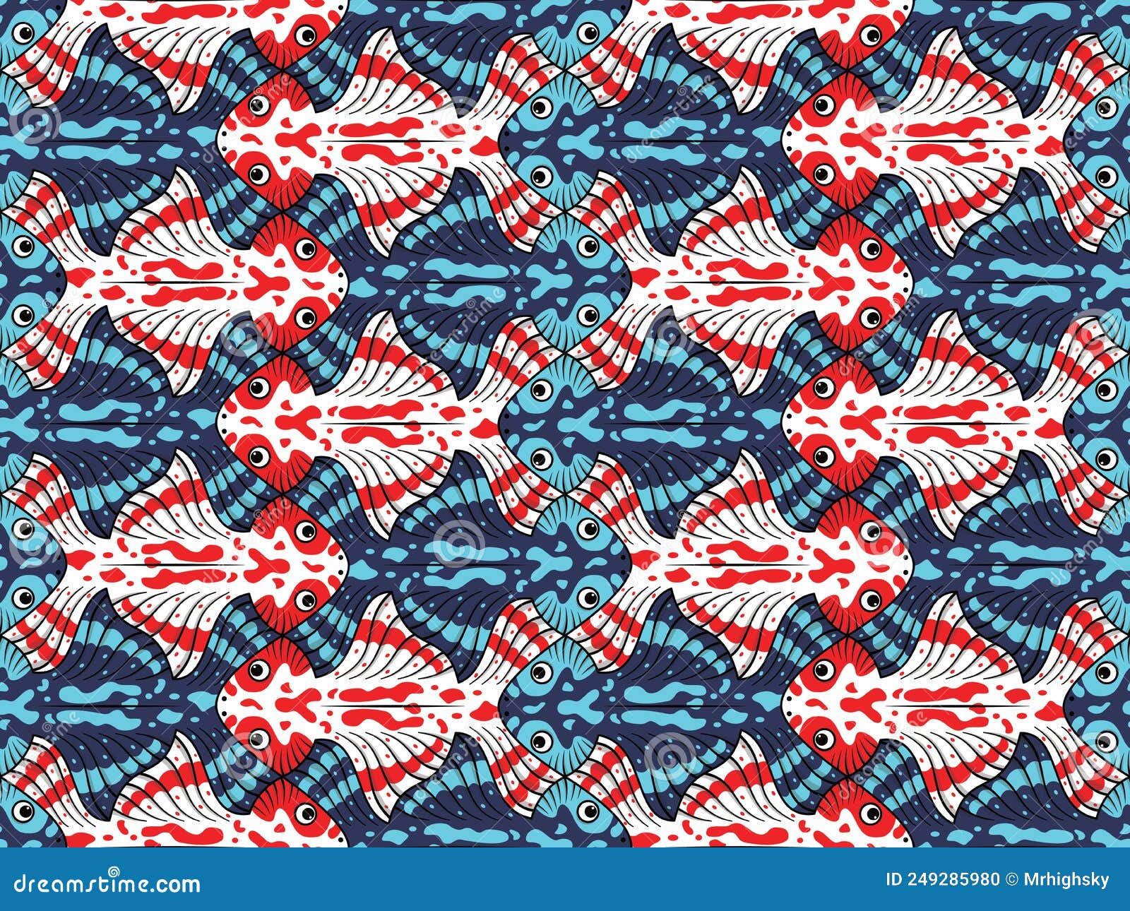 Red and blue fish tessellation pattern stock illustration