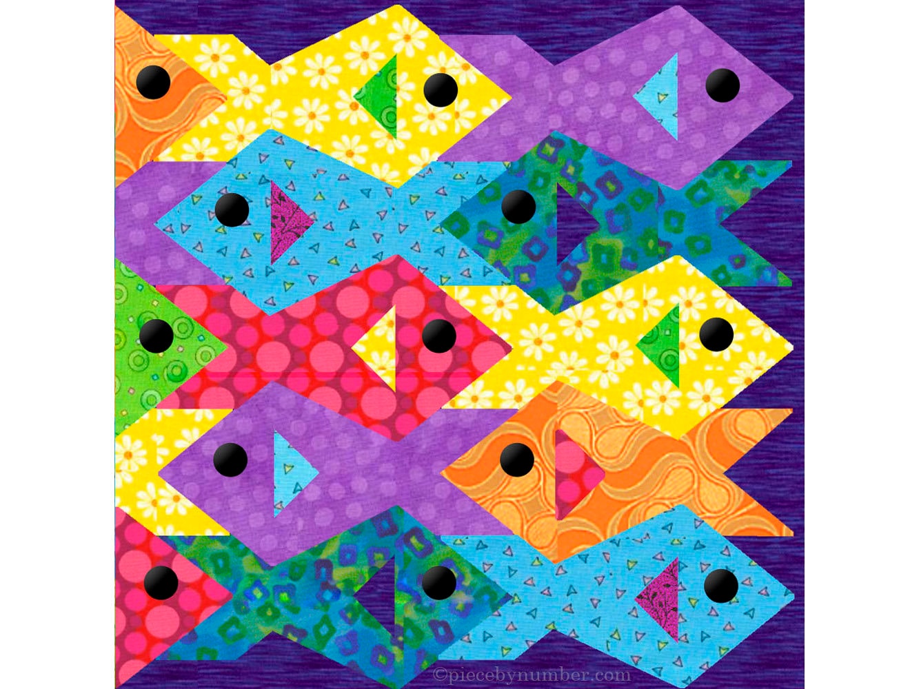 Tessellating fish paper pieced quilt pattern pdf download foundation piecing fpp tessellation interlocked animal ocean marine sea life