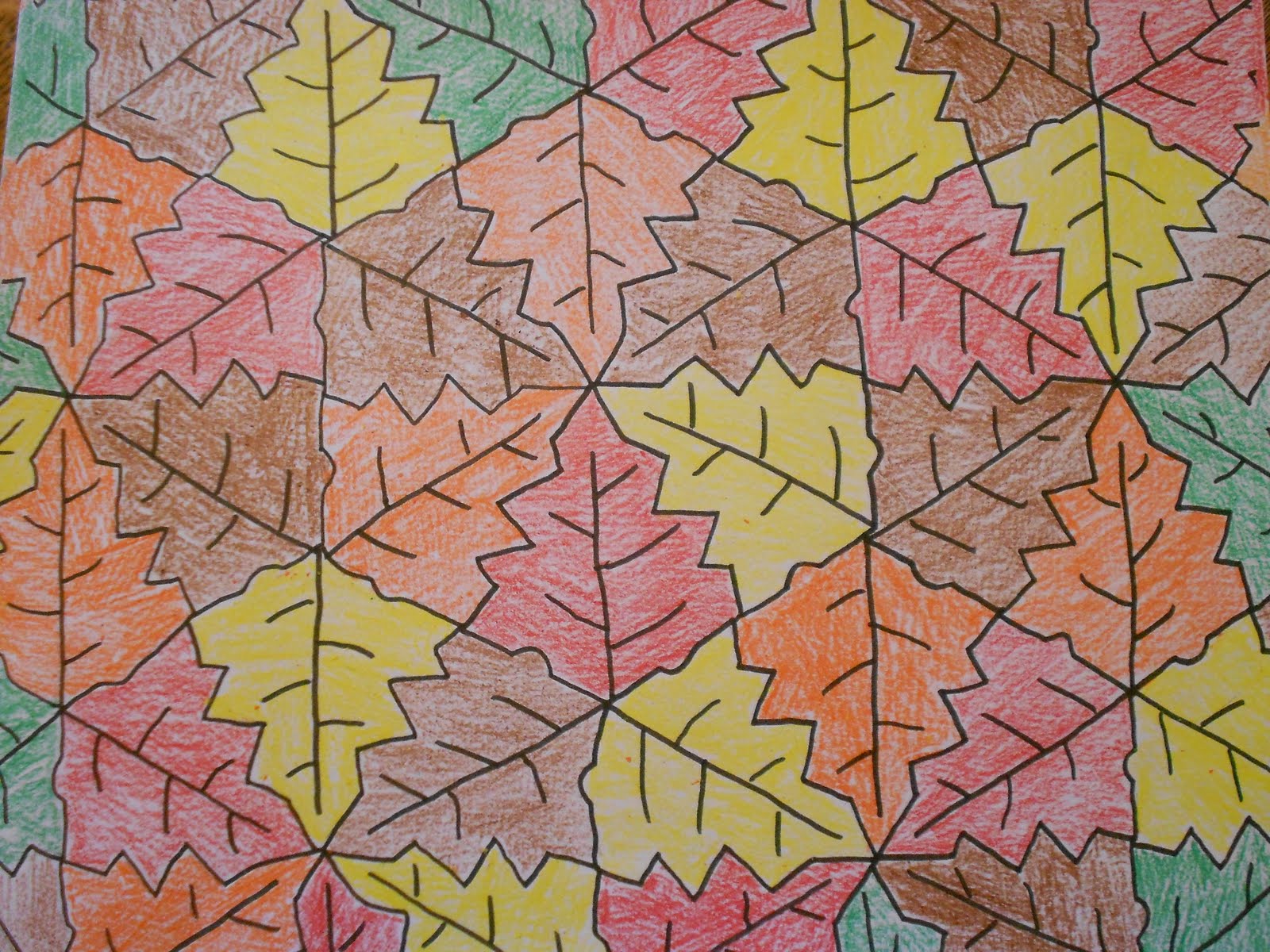 Almost unschoolers fall leaf tessellation coloring sheet