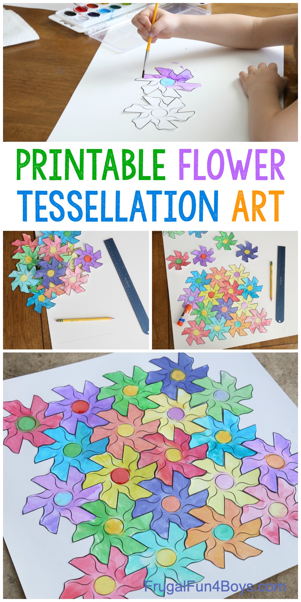 Flower tessellation activity for kids with a printable template