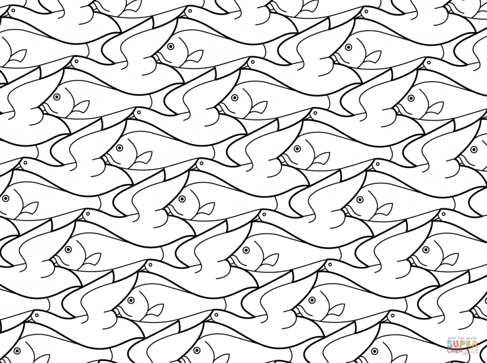 Get this free tessellation coloring pages for grown ups