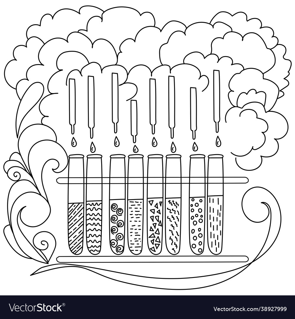 Science coloring page with a row test tubes vector image