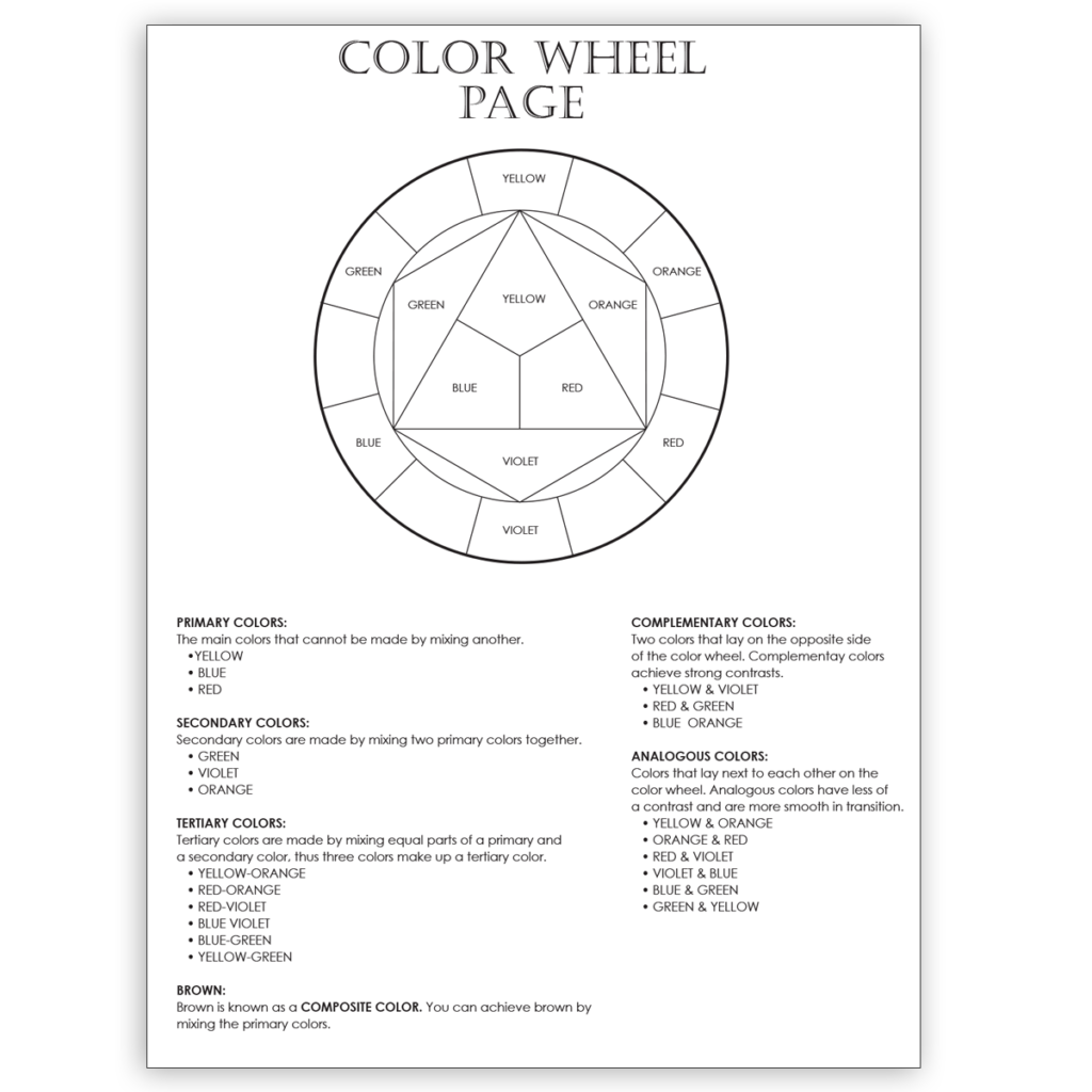 Freebies color testing sheets with a color wheel