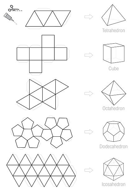 Platonic solids craft pattern template stock illustration