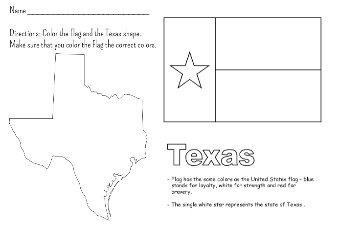 Texas flag and state shape coloring sheet template