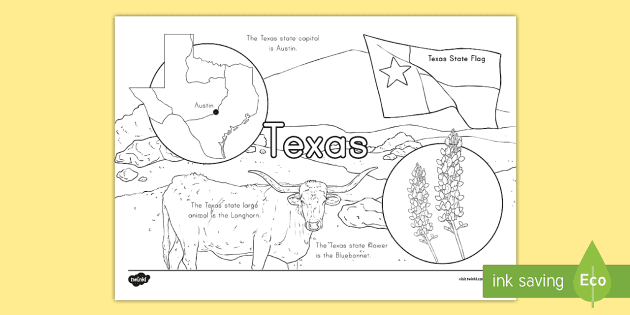 Texas state facts coloring page teacher