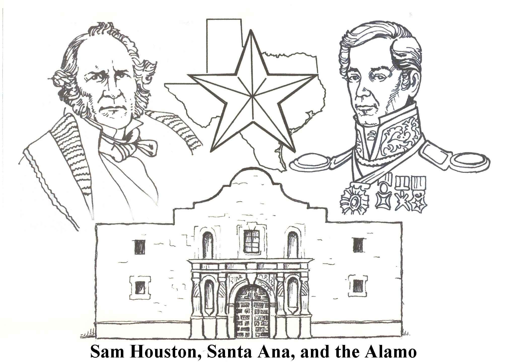 Sam houston santa anna and the alamo texas history toddler coloring book coloring pages