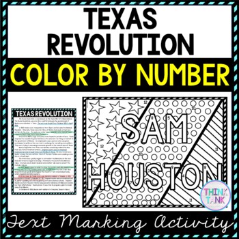 Texas revolution color by number reading passage and text marking