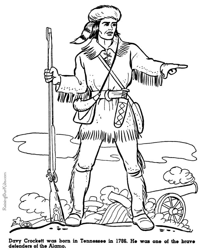 Davy crockett at alamo coloring pages davy crockett crockett texas history