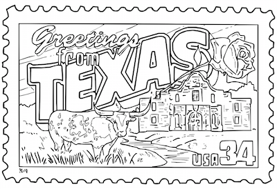 Texas statehood united states postage stamp coloring page