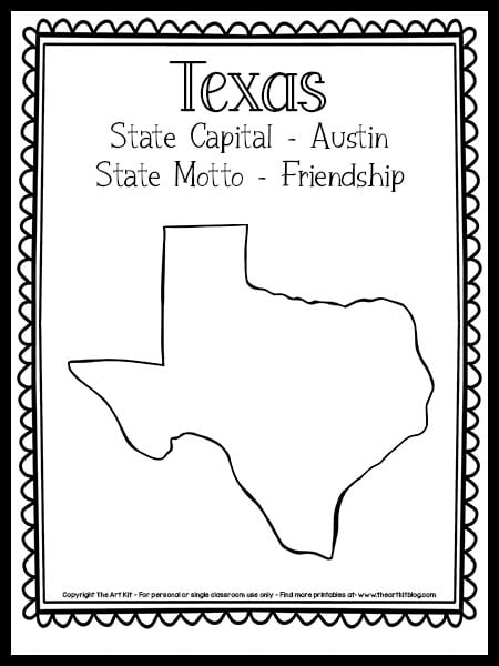 Texas coloring page â map outline free printable â the art kit