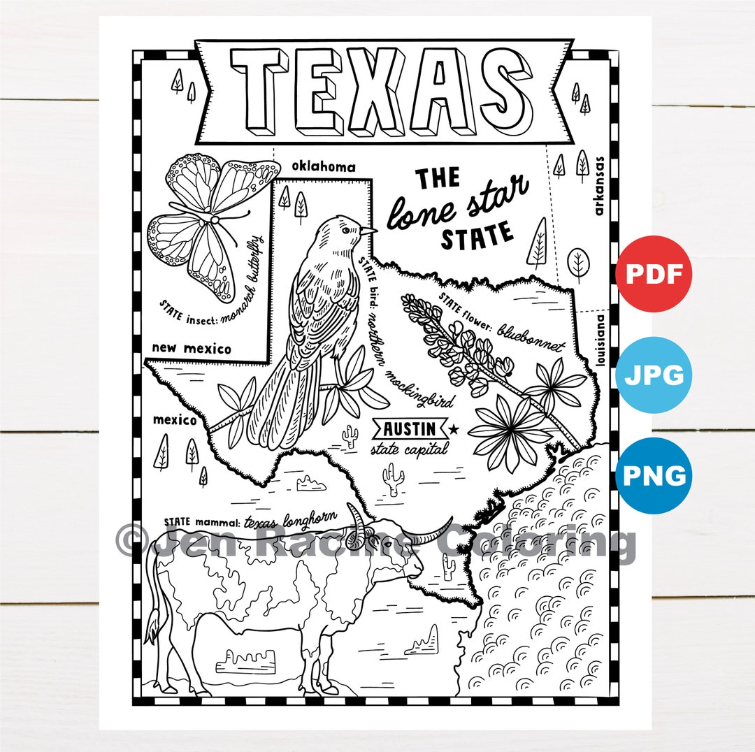 Texas coloring page united states state map wildlife state symbols flowers coloring pages