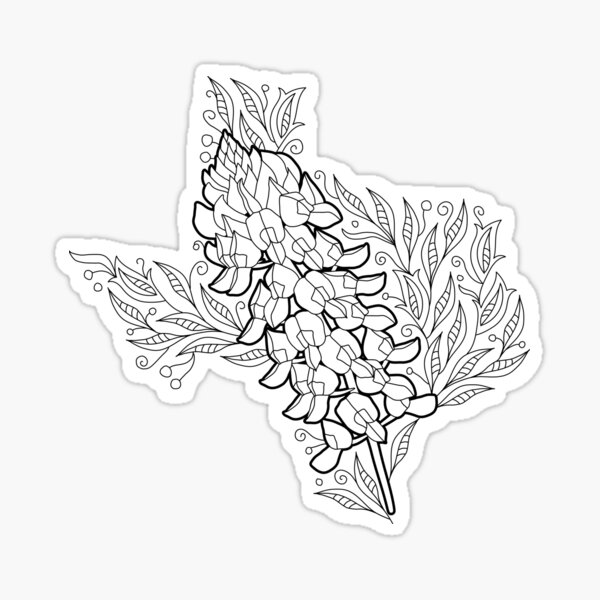 Flowers texas coloring page black and white texas floral shirt texas state flower bluebonnet sticker for sale by anna grunduls