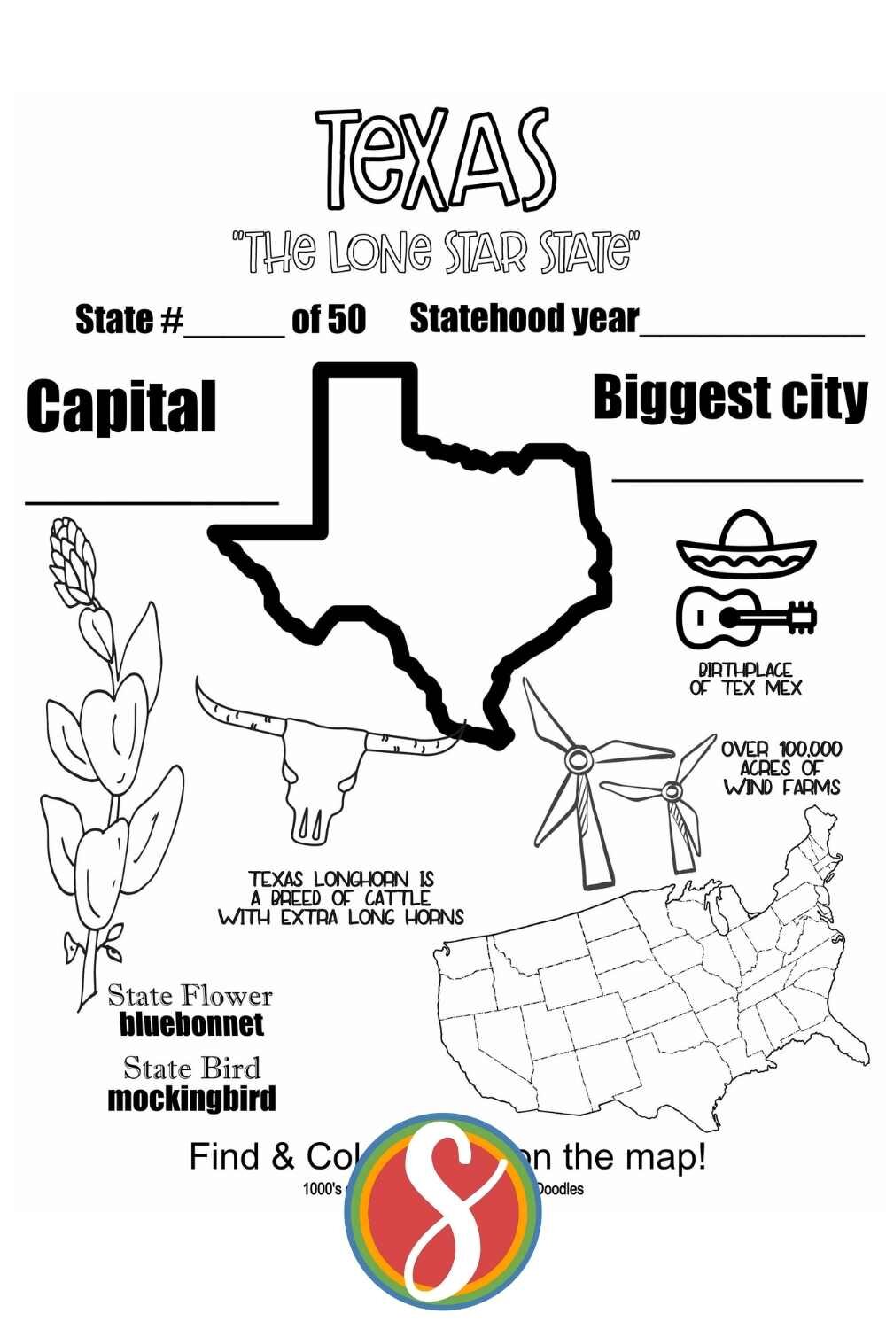 Free texas coloring pages â stevie doodles