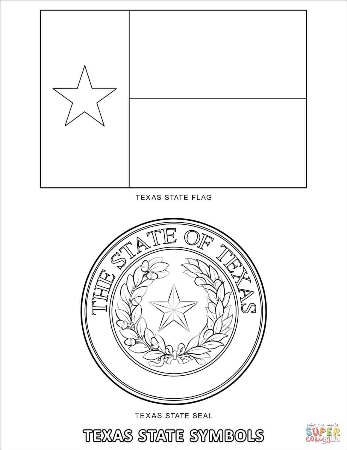 Texas state symbols coloring page free printable coloring pages