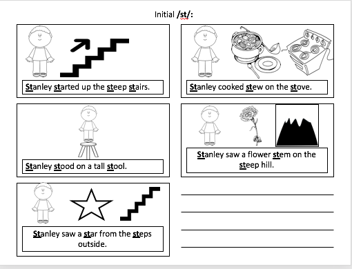 St blends sentence coloring pages