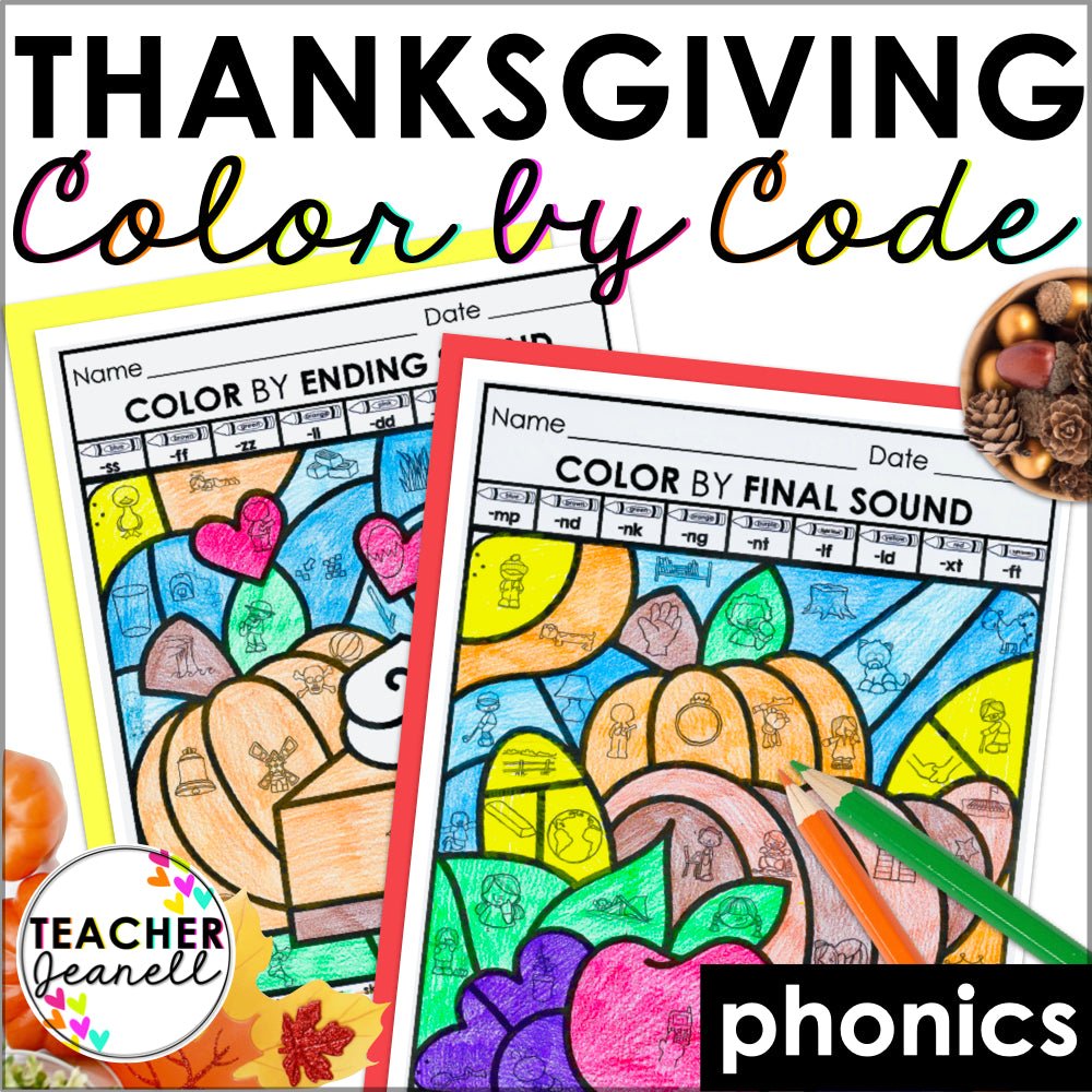 Thanksgiving color by code phonics coloring pages â teacher jeanell